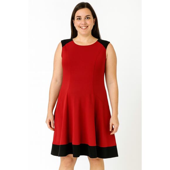 Robbie Bee Women's Size 6 Sleeveless Fit & A-Line Dress Red Black Colorblock - Picture 1 of 6